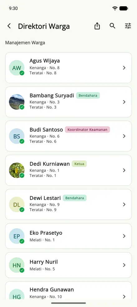 Sawargi app screenshot — Resident directory