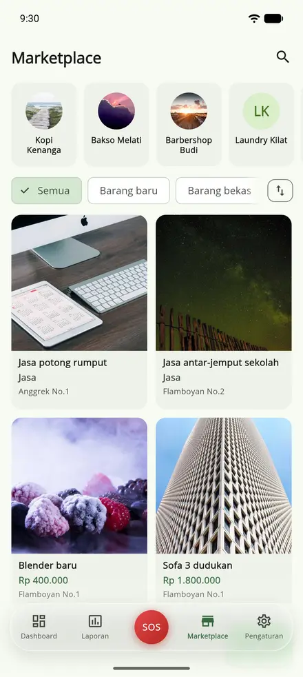 Sawargi app screenshot — Marketplace