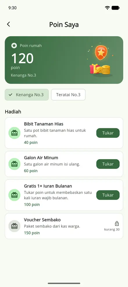 Sawargi app screenshot — Points & rewards