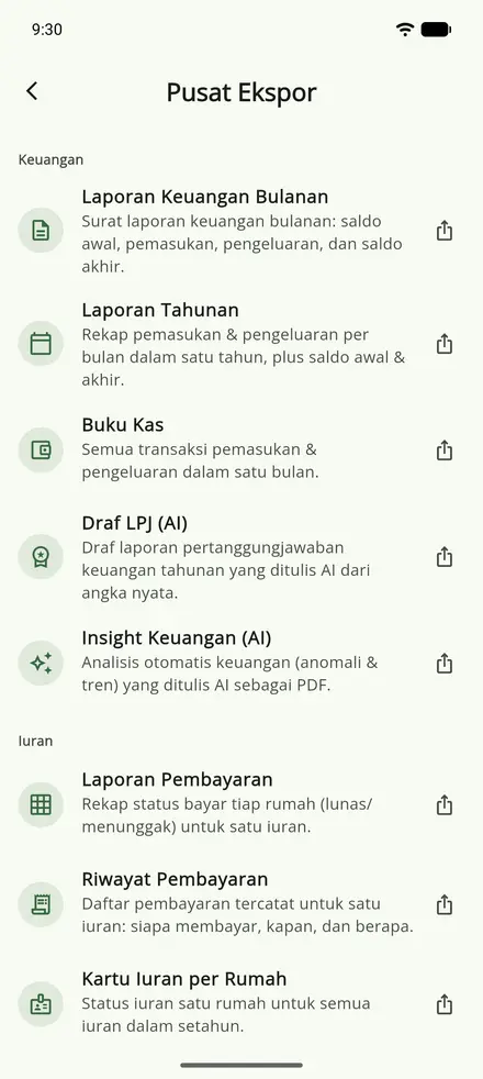 Sawargi app screenshot — Export centre