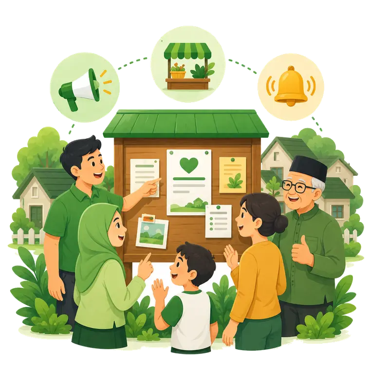 Fitur komunitas Sawargi: pengumuman, marketplace, dan keamanan